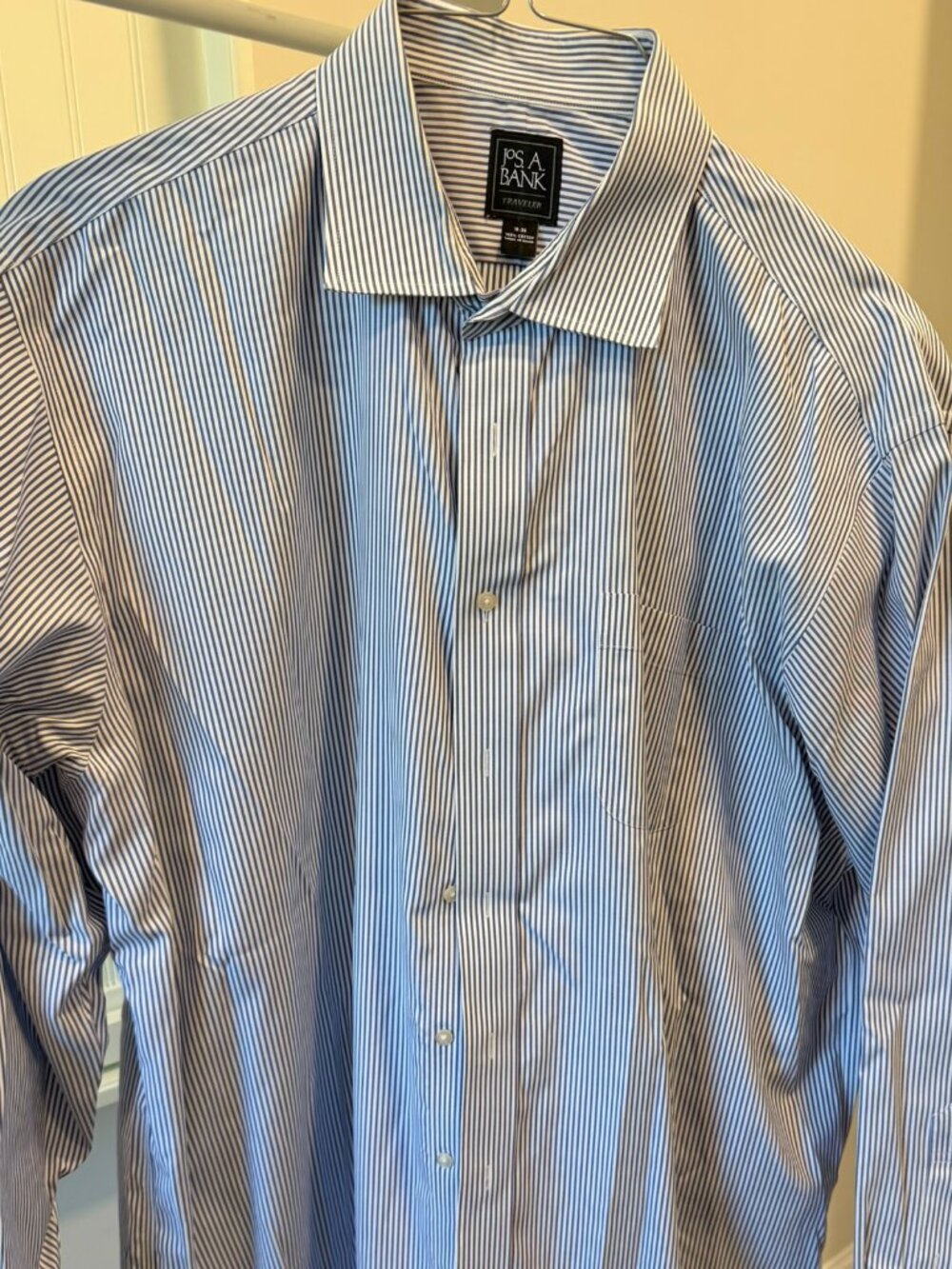 Mens blue and white Jos a Bank dress shirt